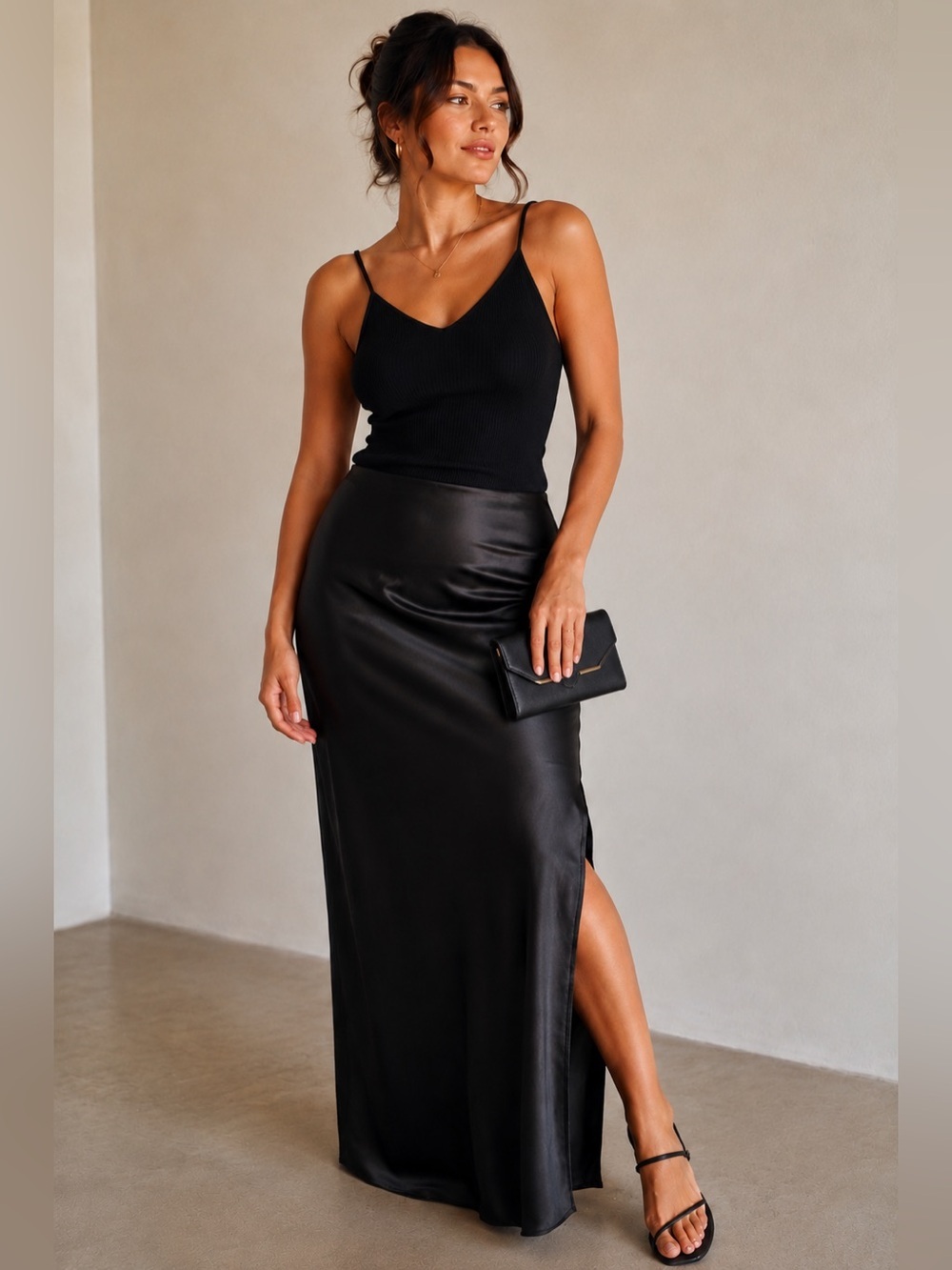 VENUS Black Satin Feel Maxi Skirt Size 16